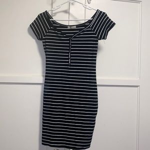 Active USA Medium Black White Striped Shirt Dress